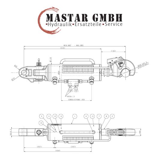 Preview: Hydraulischer Oberlenker KAT3 Original John Deere