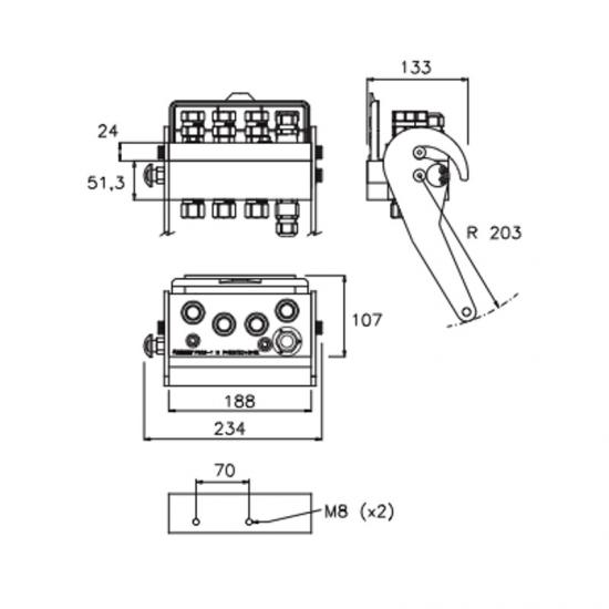 Multikuppler 2 PS 06 Fixteil mit E-Kupplung 3 Polig