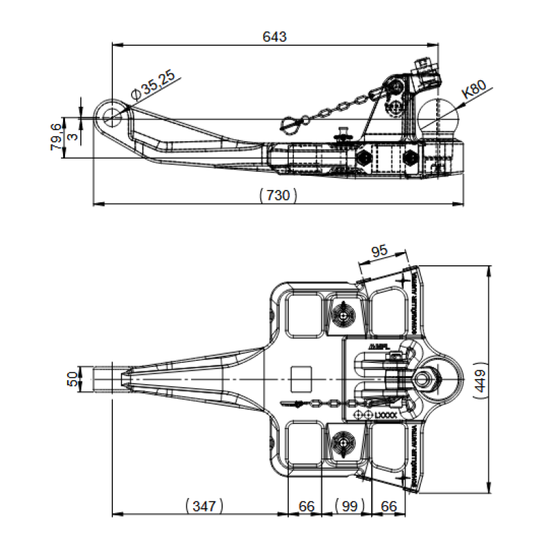 Fendt Scharmüller K80 lange Kugelkupplung 3.5 Tonnen lang
