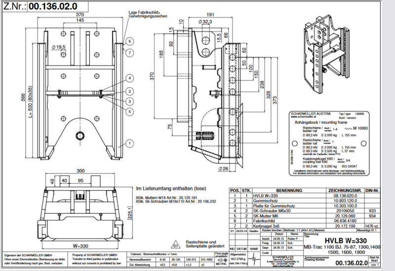 Anhängebock 2 Tonnen MB-​Trac BR442, BR443 bis 1800 Intercooler