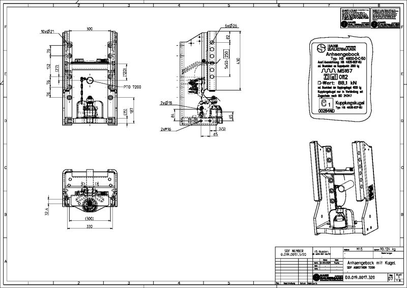 Anhängebock 7200 mit Kugel HS 4825-SDF 72(D0.019.0017.320)